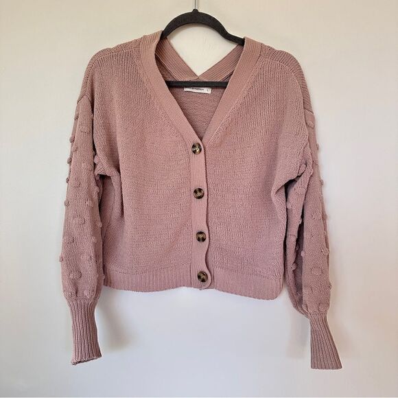 Moon & Madison Knit Bubble Polka Dot Sleeve Crop Cardigan L - Picture 11 of 14